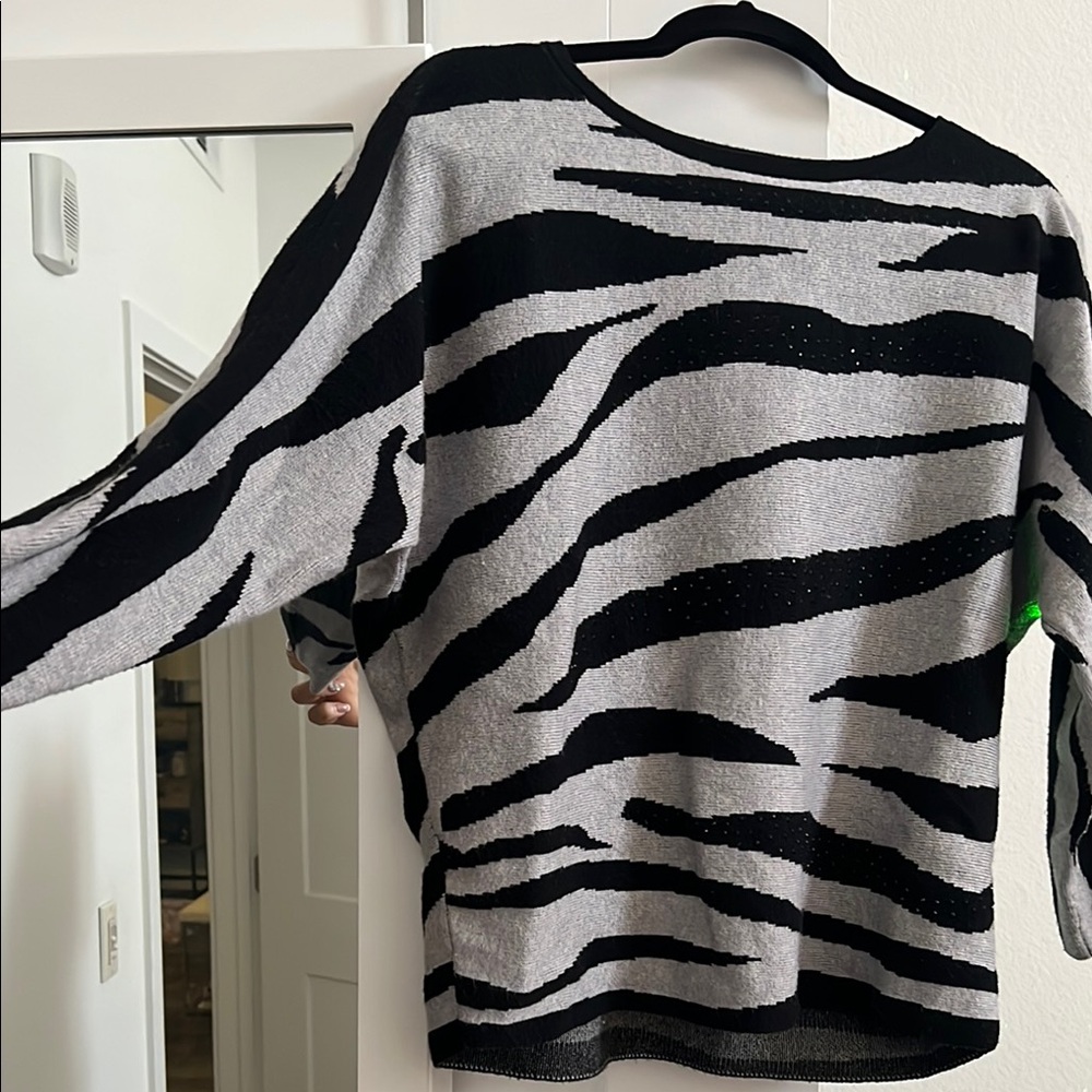 Scarlett Black and Gray Zebra Print Crew Neck Sweater